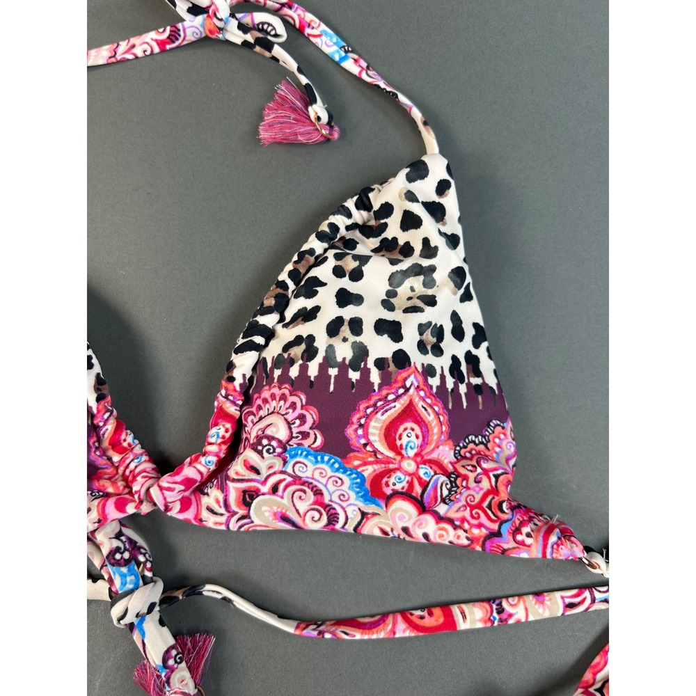 Nanette Lepore Azalea Bikini Set Leopard Paisley Tassel Pink Blue Womens 12 NEW - Picture 8 of 8